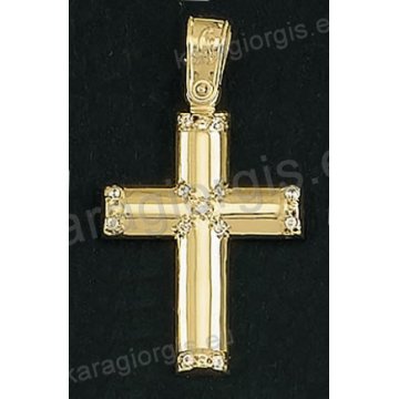 Βαπτιστικός σταυρός Κ14 για κορίτσι χρυσός με άσπρες πέτρες ζιργκόν