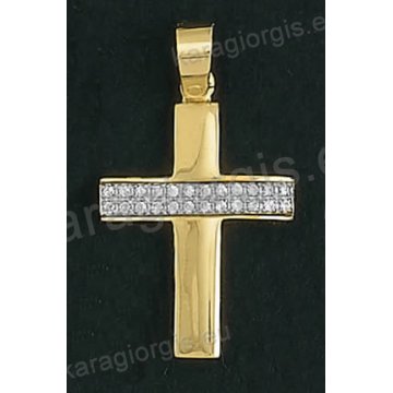 Βαπτιστικός σταυρός Κ14 για κορίτσι δίχρωμος χρυσός με λευκόχρυσο με άσπρες πέτρες ζιργκόν