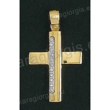 Βαπτιστικός σταυρός Κ14 για κορίτσι δίχρωμος χρυσός με λευκόχρυσο με άσπρες πέτρες ζιργκόν