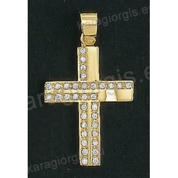 Βαπτιστικός σταυρός Κ14 για κορίτσι χρυσός με άσπρες πέτρες ζιργκόν