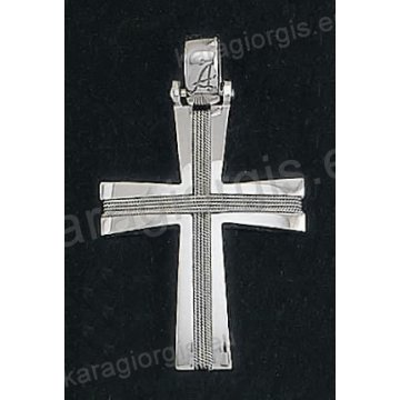 Βαπτιστικός σταυρός για αγόρι Κ14 λευκόχρυσος συρμάτινος με λευκόχρυσο σύρμα δουλεμένο στο χέρι
