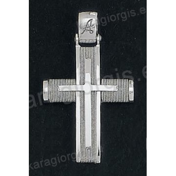 Βαπτιστικός σταυρός για αγόρι Κ14 λευκόχρυσος συρμάτινος με λευκόχρυσο σύρμα δουλεμένο στο χέρι με ένθετο λευκόχρυσο σταυρό