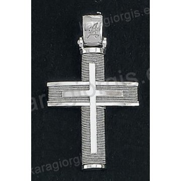 Βαπτιστικός σταυρός για αγόρι Κ14 λευκόχρυσος συρμάτινος με λευκόχρυσο σύρμα δουλεμένο στο χέρι με ένθετο λευκόχρυσο σταυρό