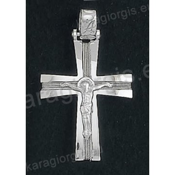 Βαπτιστικός σταυρός για αγόρι Κ14 λευκόχρυσος συρμάτινος με λευκόχρυσο σύρμα δουλεμένο στο χέρι με λευκόχρυσο εσταυρωμένο