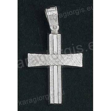 Βαπτιστικός σταυρός για αγόρι Κ14 λευκόχρυσος με λουστρέ και σαγρέ φινίρισμα