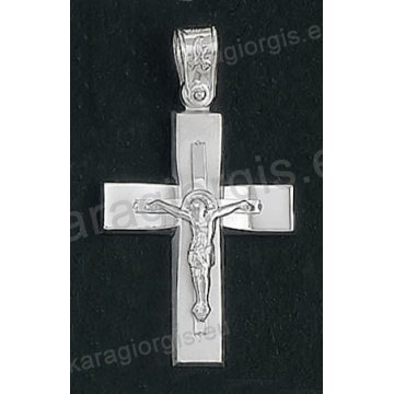 Βαπτιστικός σταυρός για αγόρι Κ14 λευκόχρυσος με λουστρέ και ματ φινίρισμα με λευκόχρυσο εσταυρωμένο