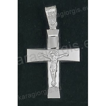 Βαπτιστικός σταυρός για αγόρι Κ14 λευκόχρυσος με λουστρέ και ματ φινίρισμα με λευκόχρυσο εσταυρωμένο
