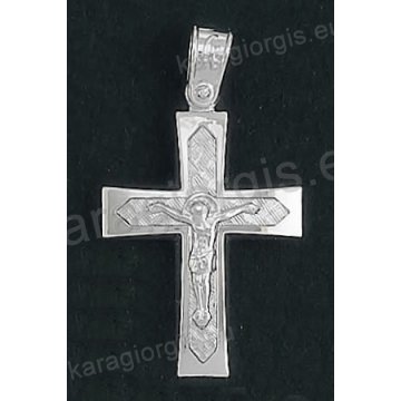 Βαπτιστικός σταυρός για αγόρι Κ14 λευκόχρυσος με λουστρέ και σαγρέ φινίρισμα με λευκόχρυσο εσταυρωμένο