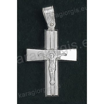 Βαπτιστικός σταυρός για αγόρι Κ14 λευκόχρυσος με λουστρέ και ματ φινίρισμα με λευκόχρυσο εσταυρωμένο