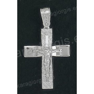 Βαπτιστικός σταυρός για αγόρι Κ14 λευκόχρυσος με λουστρέ και σαγρέ φινίρισμα με λευκόχρυσο εσταυρωμένο