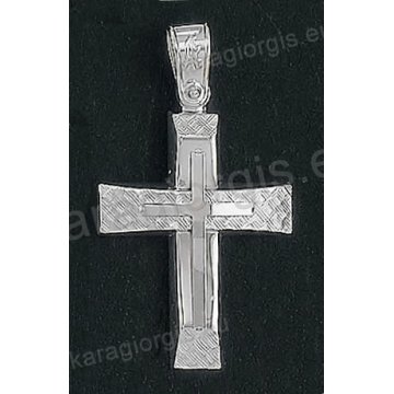 Βαπτιστικός σταυρός για αγόρι Κ14 λευκόχρυσος με ένθετο λευκόχρυσο σταυρό 