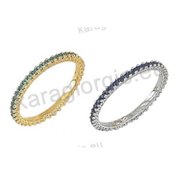 Δαχτυλίδι σειρέ Κ14 χρυσό ή λευκόχρυσο με άσπρες ή πράσινες πέτρες ζιργκόν