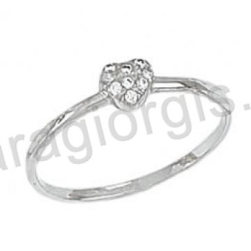 Δαχτυλίδι K14 λευκόχρυσο μοντέρνο με καρδιές με άσπρες πέτρες ζιργκόν 