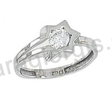 Δαχτυλίδι K14 λευκόχρυσο μοντέρνο τύπου Chevalier σε σχήμα αστεριού με άσπρη πέτρα ζιργκόν 