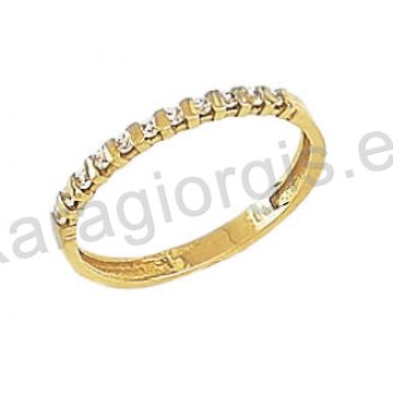 Δαχτυλίδι σειρέ Κ14 χρυσό με άσπρες πέτρες ζιργκόν