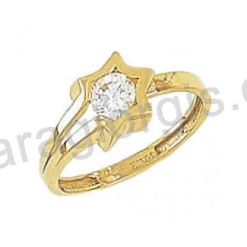 Δαχτυλίδι K14 χρυσό μοντέρνο τύπου Chevalier σε σχήμα αστεριού με άσπρη πέτρα ζιργκόν 
