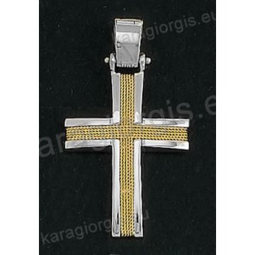Βαπτιστικός σταυρός για αγόρι Κ14 συρμάτινος δίχρωμος λευκόχρυσος με χρυσό σύρμα δουλεμένο στο χέρι