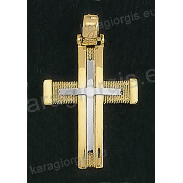 Βαπτιστικός σταυρός για αγόρι Κ14 συρμάτινος δίχρωμος χρυσός Με δώρο την αλυσίδα με χρυσό σύρμα δουλεμένο στο χέρι και ένθετο λευκόχρυσο σταυρό