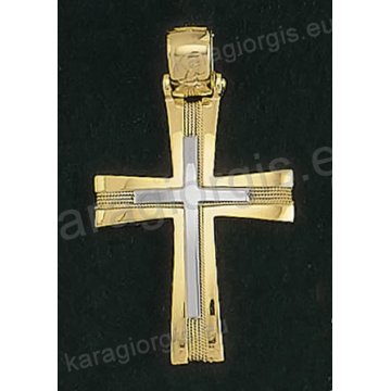 Βαπτιστικός σταυρός για αγόρι Κ14 συρμάτινος δίχρωμος χρυσός με χρυσό σύρμα δουλεμένο στο χέρι και ένθετο λευκόχρυσο σταυρό Με δώρο την αλυσίδα