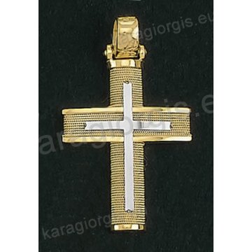 Βαπτιστικός σταυρός για αγόρι Κ14 συρμάτινος δίχρωμος χρυσός με χρυσό σύρμα δουλεμένο στο χέρι και ένθετο λευκόχρυσο σταυρό