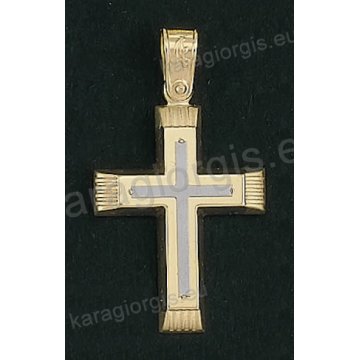 Βαπτιστικός σταυρός για αγόρι Κ14 δίχρωμος χρυσός με ένθετο λευκόχρυσο σταυρό με ματ φινίρισμα