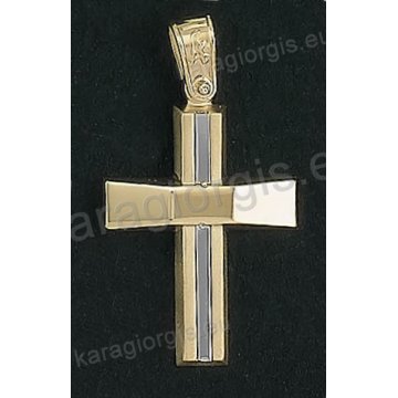 Βαπτιστικός σταυρός για αγόρι Κ14 δίχρωμος χρυσός με λευκόχρυσο με λουστρέ και ματ φινίρισμα