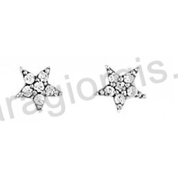 Σκουλαρίκια λευκόχρυσα Κ14 σε σχήμα αστέρι με άσπρες πέτρες ζιργκόν