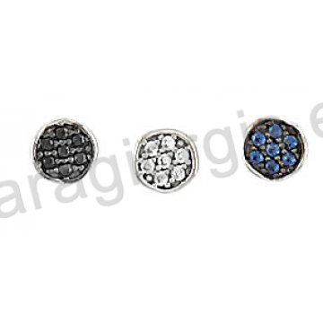 Σκουλαρίκια λευκόχρυσα Κ14 με άσπρες ή μαύρες ή μπλε πέτρες ζιργκόν και μαύρο πλατίνωμα