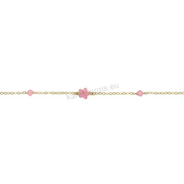 Παιδικό βραχιολάκι για κορίτσι χρυσό Κ14 με λουλουδάκι με σμάλτο και ροζ σπινέλιους