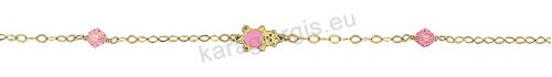 Παιδικό βραχιολάκι για κορίτσι χρυσό Κ14 με αρκουδάκι με σμάλτο και ροζ σπινέλιους