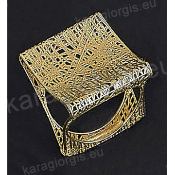 Δαχτυλίδι fashion χρυσό Κ14 με συρμάτινο πλέξιμο σε μοντέρνο σχέδιο