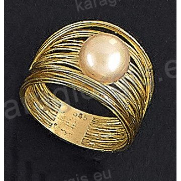 Δαχτυλίδι fashion χρυσό Κ14 με πέρλα σε μοντέρνο σχέδιο