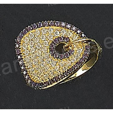 Δαχτυλίδι fashion χρυσό Κ14 με άπρες και μωβ πέτρες ζιργκόν σε μοντέρνο σχέδιο