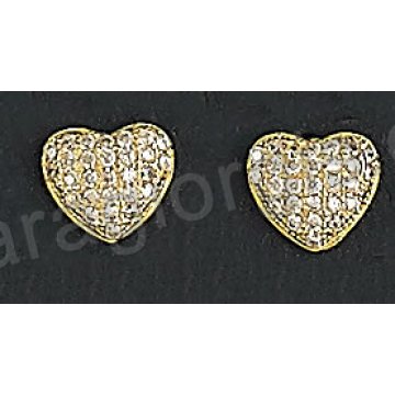 Σκουλαρίκια Κ14 χρυσά σε σχήμα καρδιάς με άσπρες πέτρες ζιργκόν