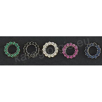 Σκουλαρίκια Κ14 χρυσά σε σχήμα κύκλου με πράσινες, μαύρες, άσπρες, κόκκινες ή μπλε πέτρες ζιργκόν
