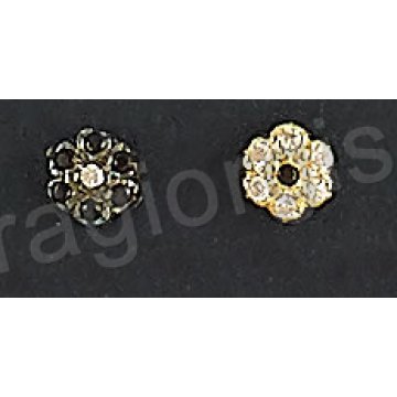 Σκουλαρίκια Κ14 χρυσά σε σχήμα λουλουδιού με άσπρες ή μαύρες πέτρες ζιργκόν