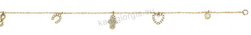 Βραχιόλι fashion χρυσό Κ14 με πεταλάκι, άπειρο, χέρι hasma, καρδούλα και μονοπετράκι με άσπρες πέτρες ζιργκόν