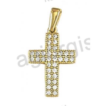 Γυναικείος σταυρός χρυσός Κ14 με άσπρες πέτρες ζιργκόν