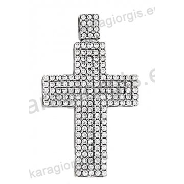 Βαπτιστικός σταυρός λευκόχρυσος Κ14 με άσπρες πέτρες ζιργκόν