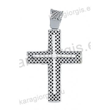 Λευκόχρυσος βαπτιστικός σταυρός Κ14 για αγόρι με συρμάτινη χιαστή πλέξη και ένθετο λευκόχρυσο σταυρό
