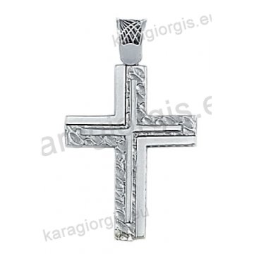 Λευκόχρυσος βαπτιστικός σταυρός Κ14 για αγόρι με σαγρέ και λουστρέ φινίρισμα και ένθετο λευκόχρυσο σταυρό