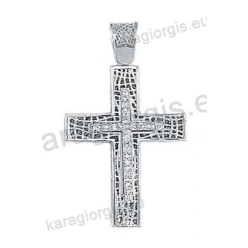 Λευκόχρυσος βαπτιστικός σταυρός Κ14 για κορίτσι με συρμάτινη χιαστή πλέξη με άσπρες πέτρες ζιργκόν