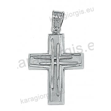 Λευκόχρυσος βαπτιστικός σταυρός Κ14 για αγόρι με ματ φινίρισμα και ένθετο διπλό λευκόχρυσο σταυρό