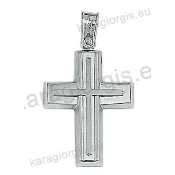Λευκόχρυσος βαπτιστικός σταυρός Κ14 για αγόρι με λουστρέ και ματ φινίρισμα με ένθετο λευκόχρυσο σταυρό