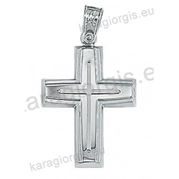 Λευκόχρυσος βαπτιστικός σταυρός Κ14 για αγόρι με λουστρέ και ματ φινίρισμα με ένθετο λευκόχρυσο σταυρό