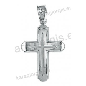Λευκόχρυσος βαπτιστικός σταυρός Κ14 για αγόρι με λουστρέ φινίρισμα και ένθετο λευκόχρυσο σταυρό