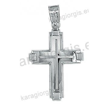 Λευκόχρυσος βαπτιστικός σταυρός Κ14 για αγόρι με λουστρέ φινίρισμα και ένθετο λευκόχρυσο σταυρό