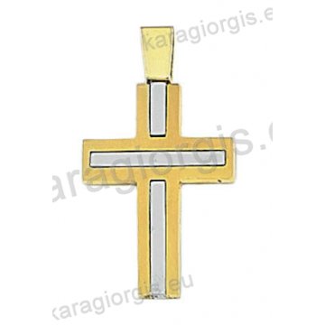 Δίχρωμος βαπτιστικός σταυρός για αγόρι Κ14 χρυσός με λευκόχρυσο με ματ φινίρισμα