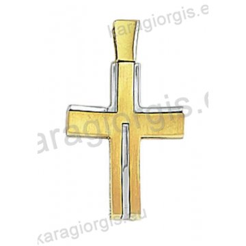 Δίχρωμος βαπτιστικός σταυρός για αγόρι Κ14 χρυσός με λευκόχρυσο με ματ φινίρισμα