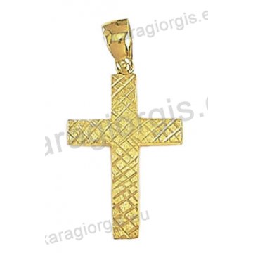 Χρυσός βαπτιστικός σταυρός για αγόρι Κ14 με σαγρέ γραμμωτό φινίρισμα 